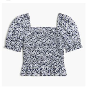 J. Crew Factory Smocked Puff Sleeve Floral Peplum Top